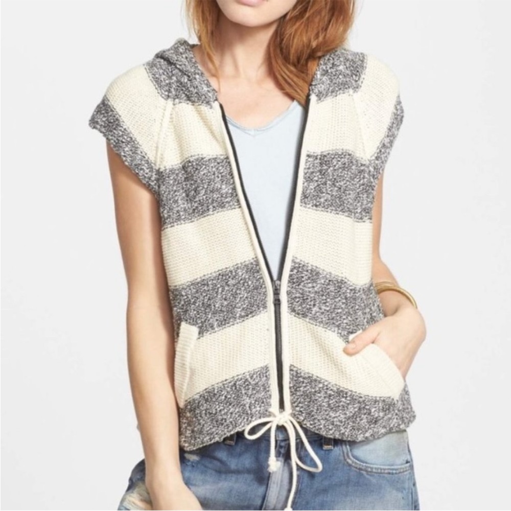 Free People Regatta Striped Hooded Zip Front Sweater Sleeveless Medium - Picture 12 of 12
